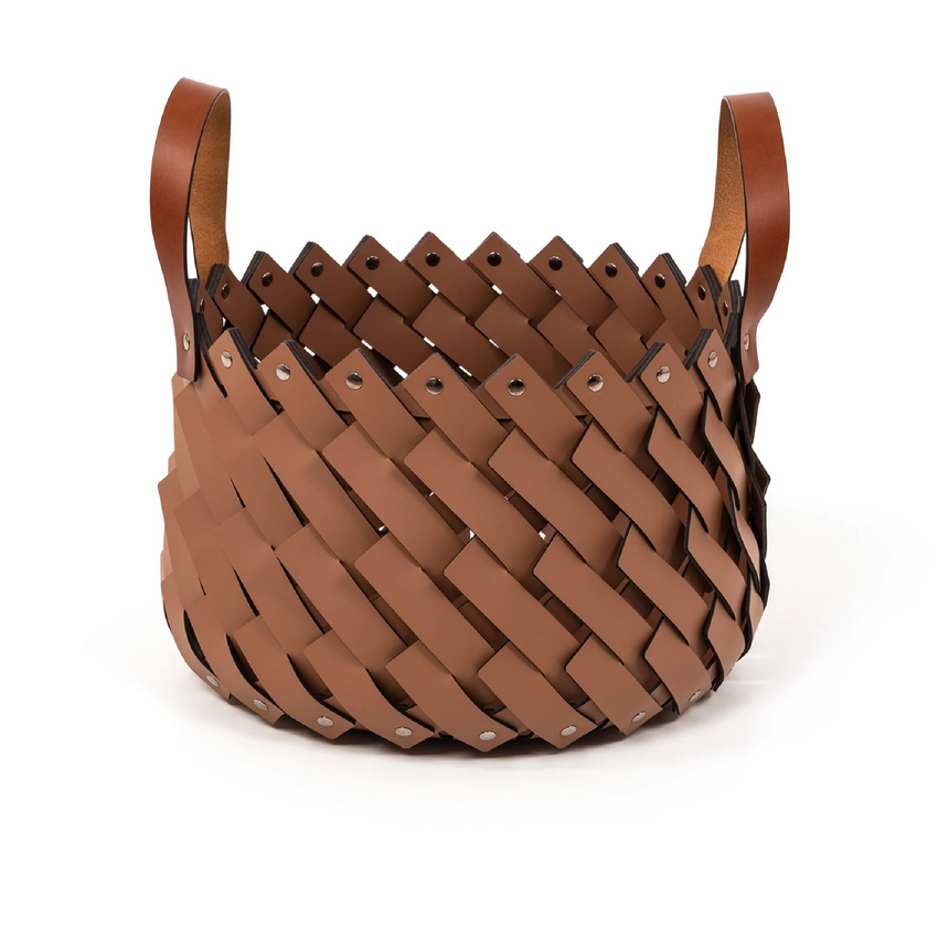 Leather Strips Basket with Handles S | Pinetti Almeria | Italianfurniture.com