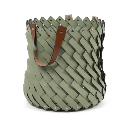 Leather Strips Basket with Handles M | Pinetti Almeria | Italianfurniture.com