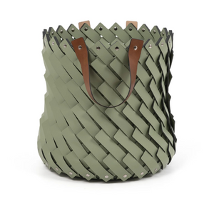 Leather Strips Basket with Handles M | Pinetti Almeria | Italianfurniture.com