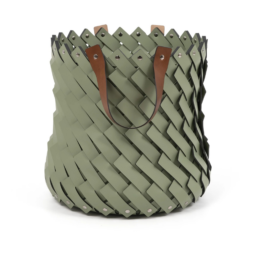 Leather Strips Basket with Handles M | Pinetti Almeria | Italianfurniture.com