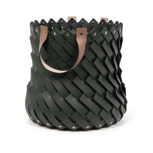 Leather Strips Basket with Handles M | Pinetti Almeria | Italianfurniture.com