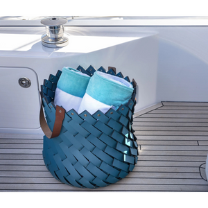 Leather Strips Basket with Handles M | Pinetti Almeria | Italianfurniture.com