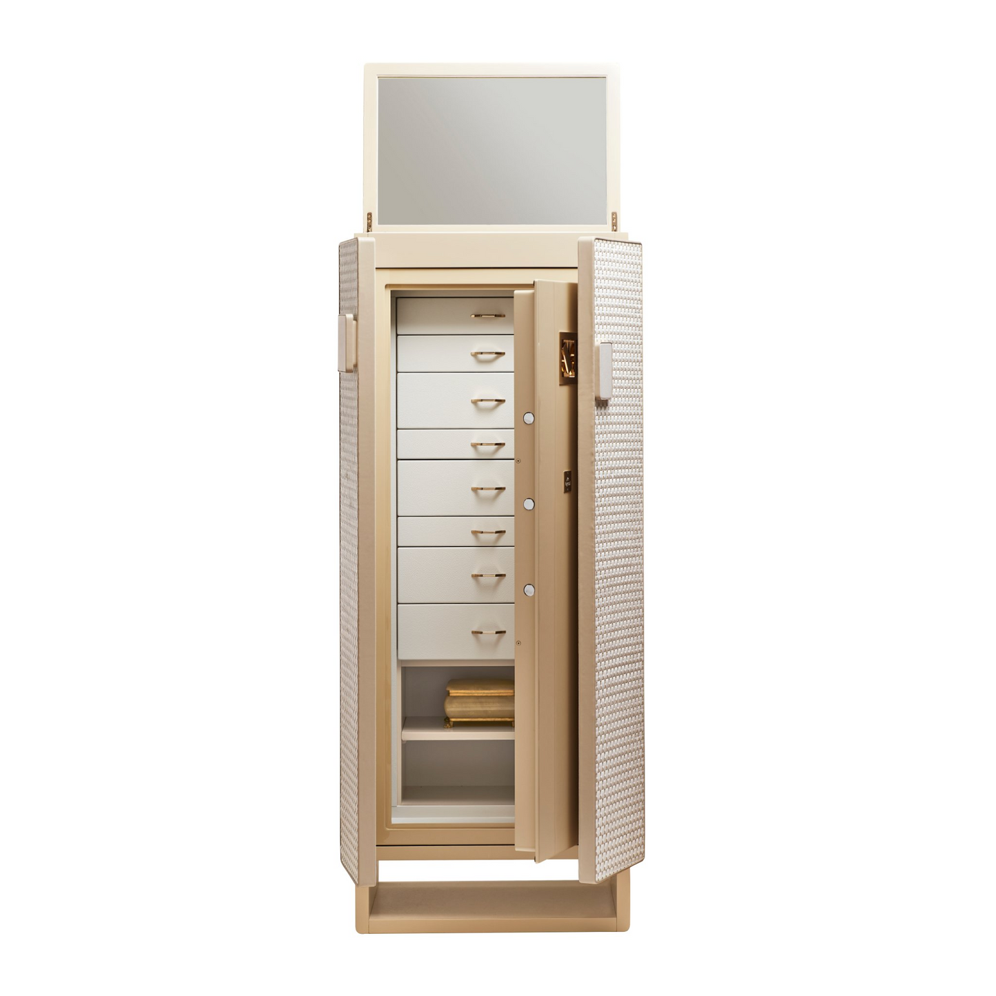 White Leather Armored Jewelry Cabinet | Agresti Gioia Intreccio | Italianfurniture.com