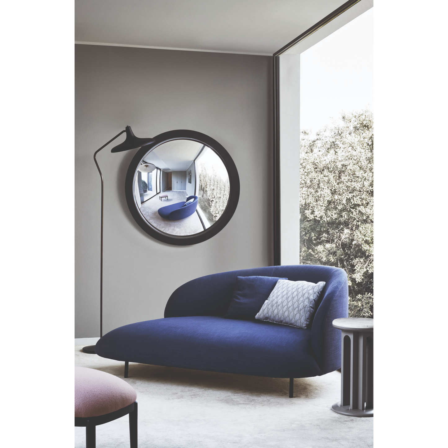 Wood-Framed Round Mirror | Arflex Ciclope | Italianfurniture.com