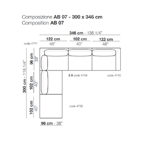 Single Armrest L-Shaped Sofa | Arflex Bel Air  | Italianfurniture.com