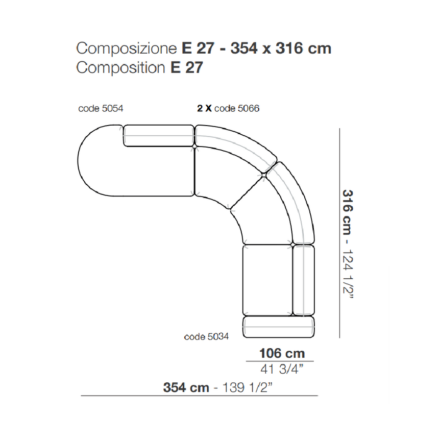 Curved Single Armrest Modular Sofa | Arflex Edo | Italianfurniture.com