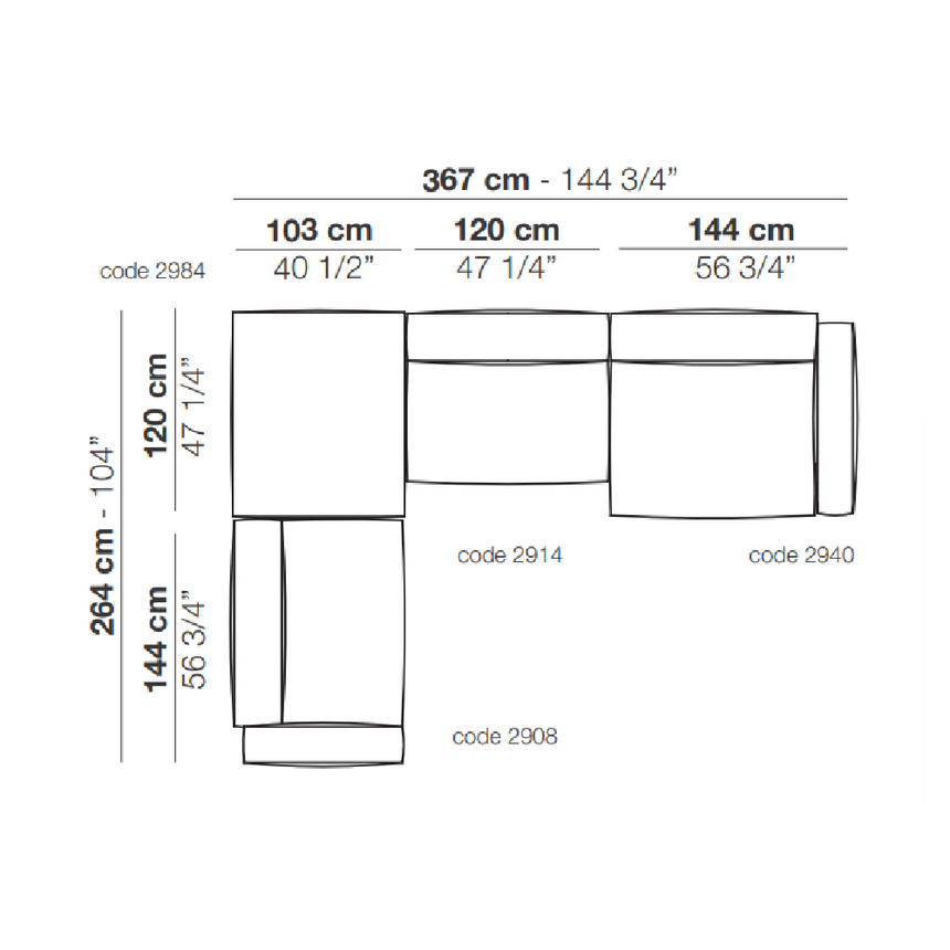 Assymetrical Piped Modular Sofa | Arflex | Italianfurniture.com