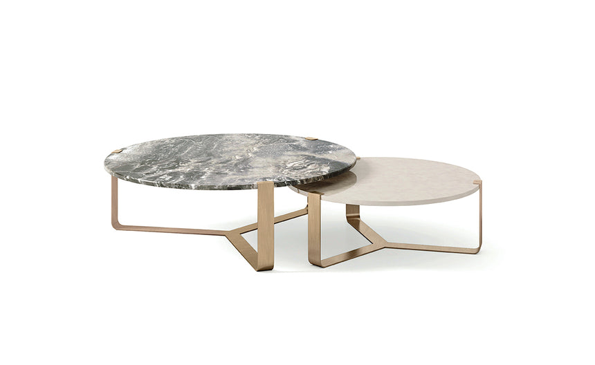 Nesting Round Coffee Tables with Metal Base (Set of 2) | Redeco Hanami