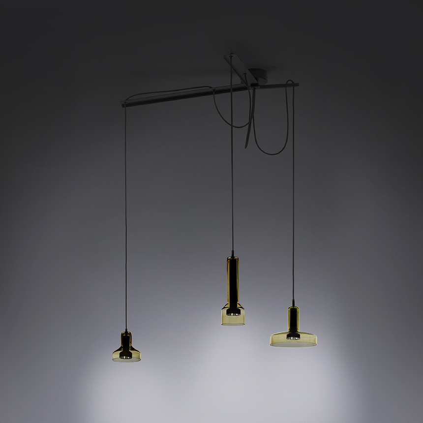 Colored Glass Triple Pendant Lamp | Artemide Stab | Italianfurniture.com