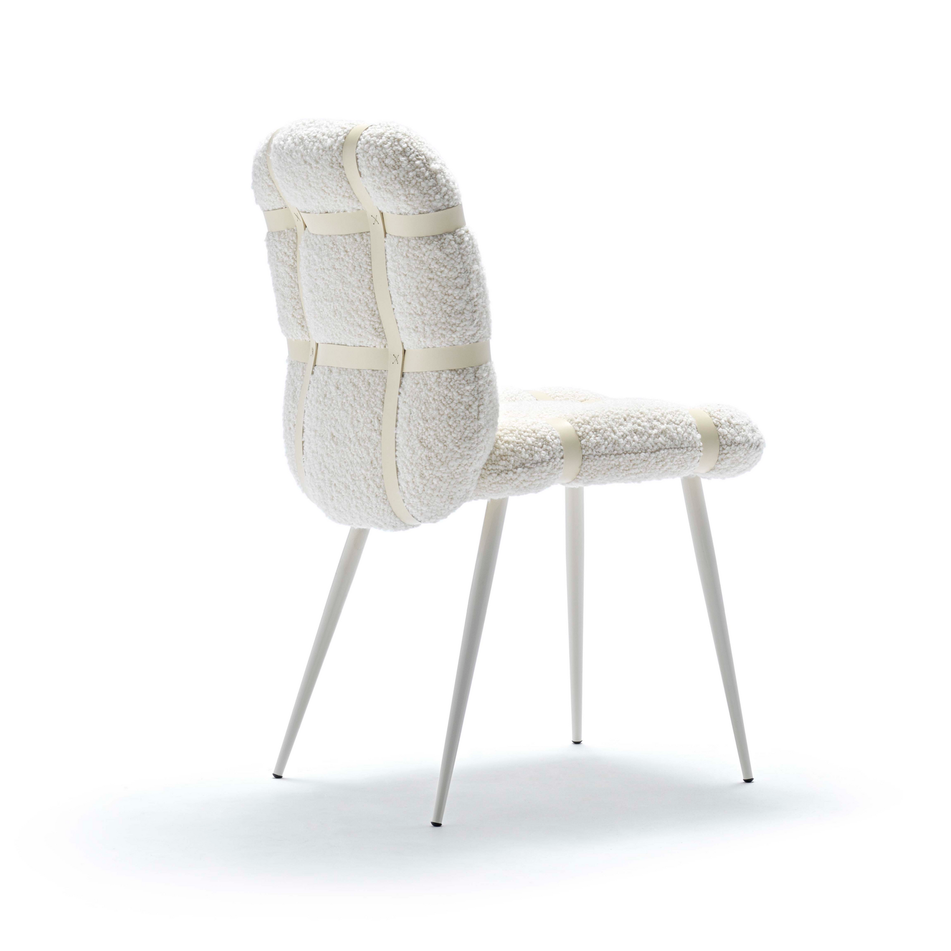 Leather Strapped Bouclé Dining Chair | Fasem Avion | Italianfurniture.com