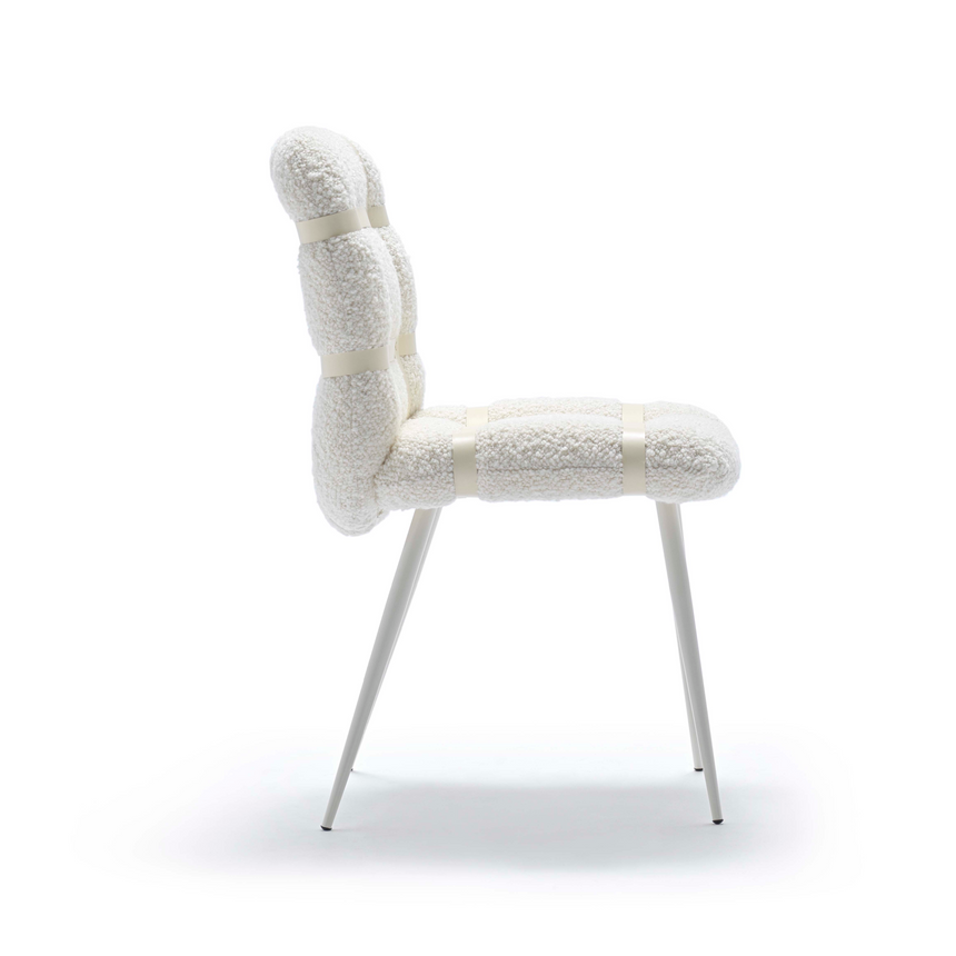 Leather Strapped Bouclé Dining Chair | Fasem Avion | Italianfurniture.com