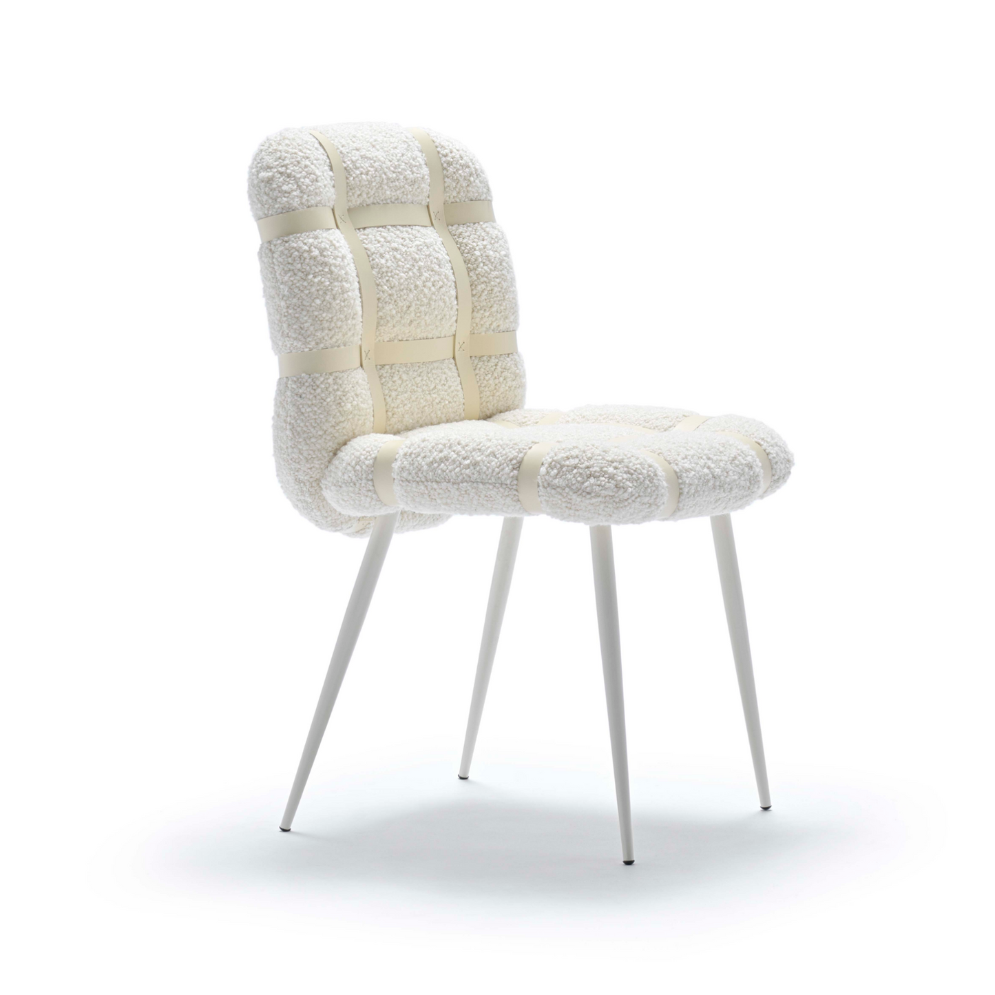 Leather Strapped Bouclé Dining Chair | Fasem Avion | Italianfurniture.com