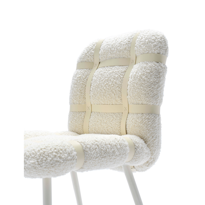 Leather Strapped Bouclé Dining Chair | Fasem Avion | Italianfurniture.com