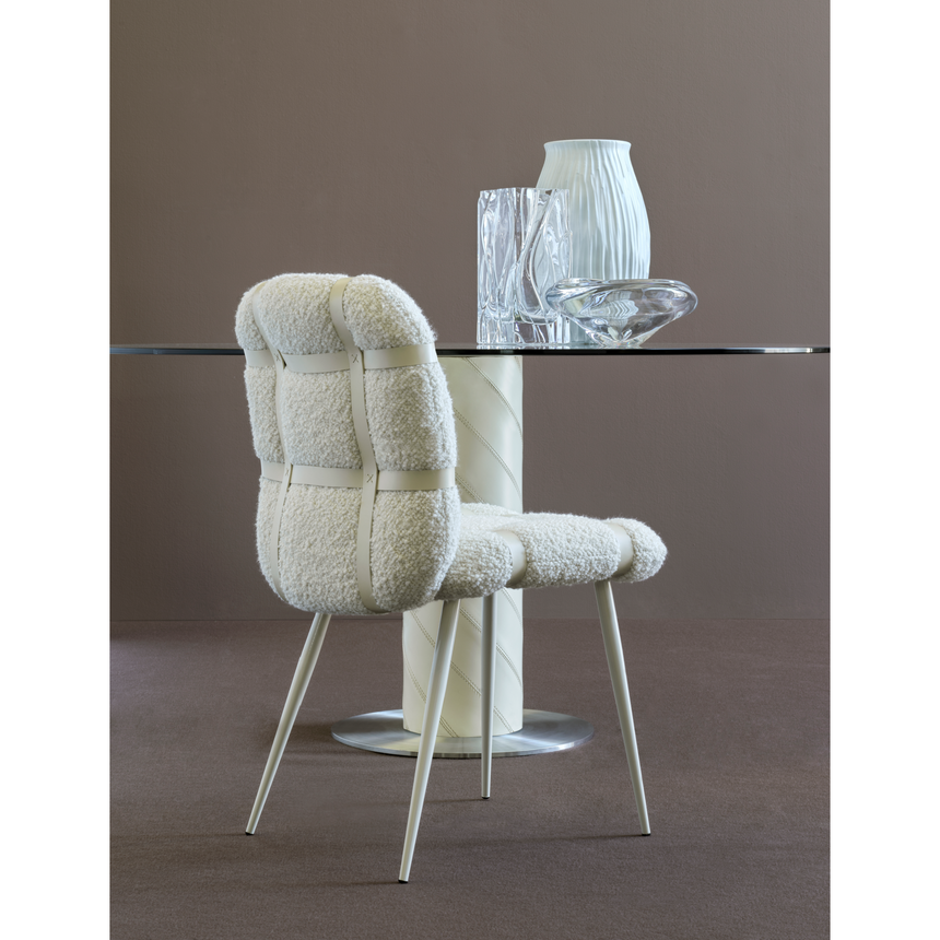 Leather Strapped Bouclé Dining Chair | Fasem Avion | Italianfurniture.com