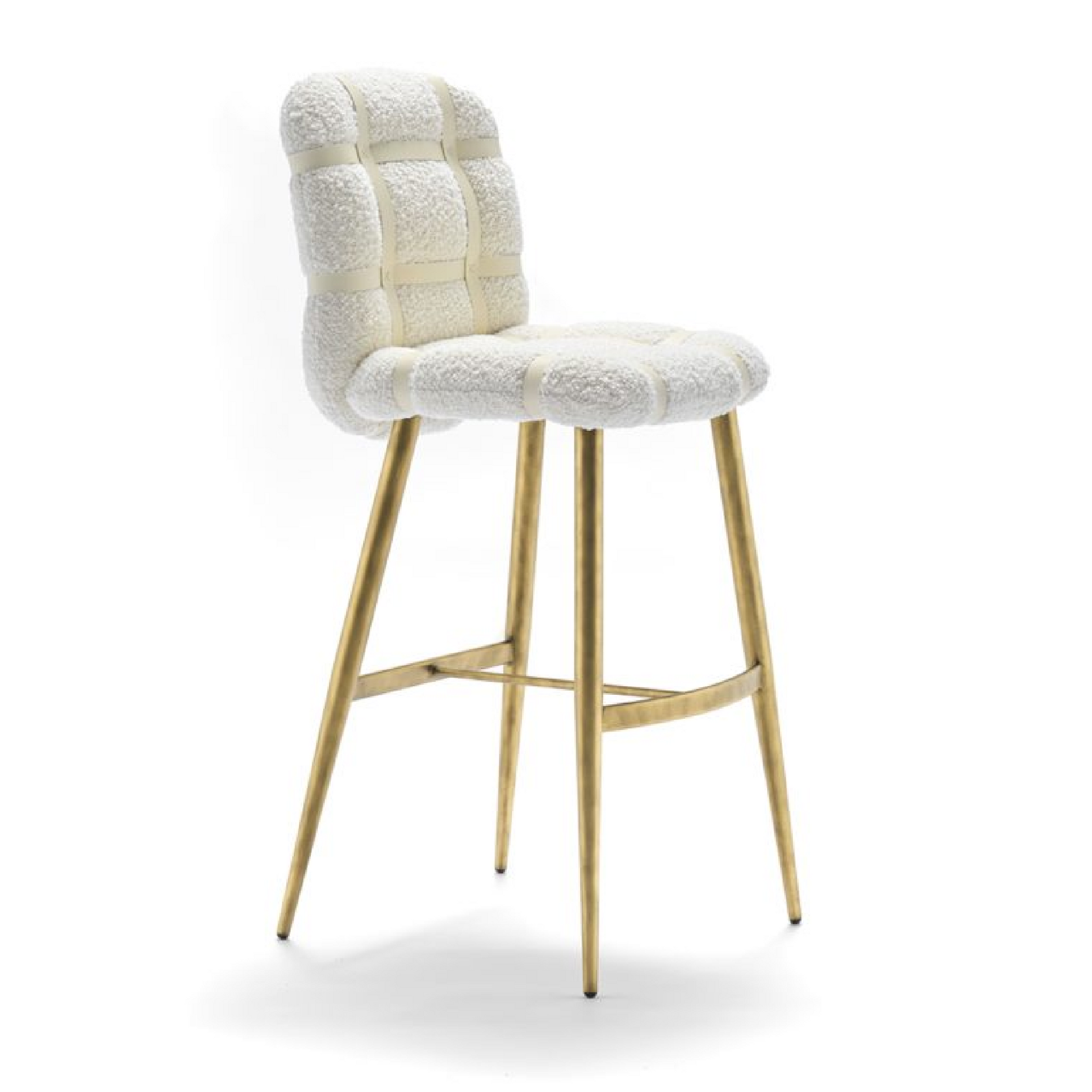 Leather Strapped Bouclé Bar Stool | Fasem Avion | Italianfurniture.com