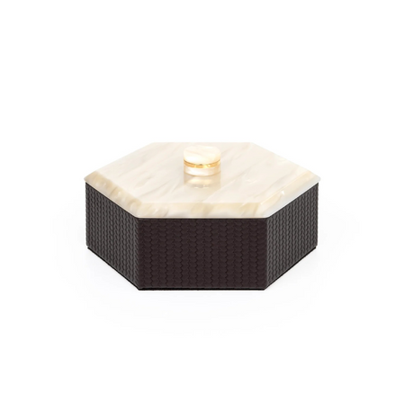Leather Hexagonal Lidded Box | Pinetti Kelly | Italianfurniture.com