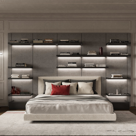 King Bed with Shelf System | Karl Lagerfeld Maison Saint-Germain | Italianfurniture.com