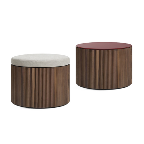 Ribbed Wood Cushioned Coffee Table | Lema Drum | Italianfurniture.com