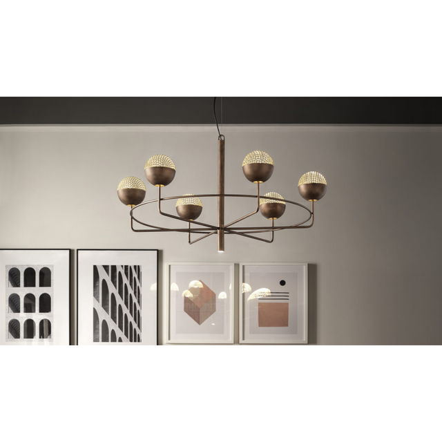 Round Metal Mesh Chandelier 6+1 | Masiero Iglù | Italianfurniture.com