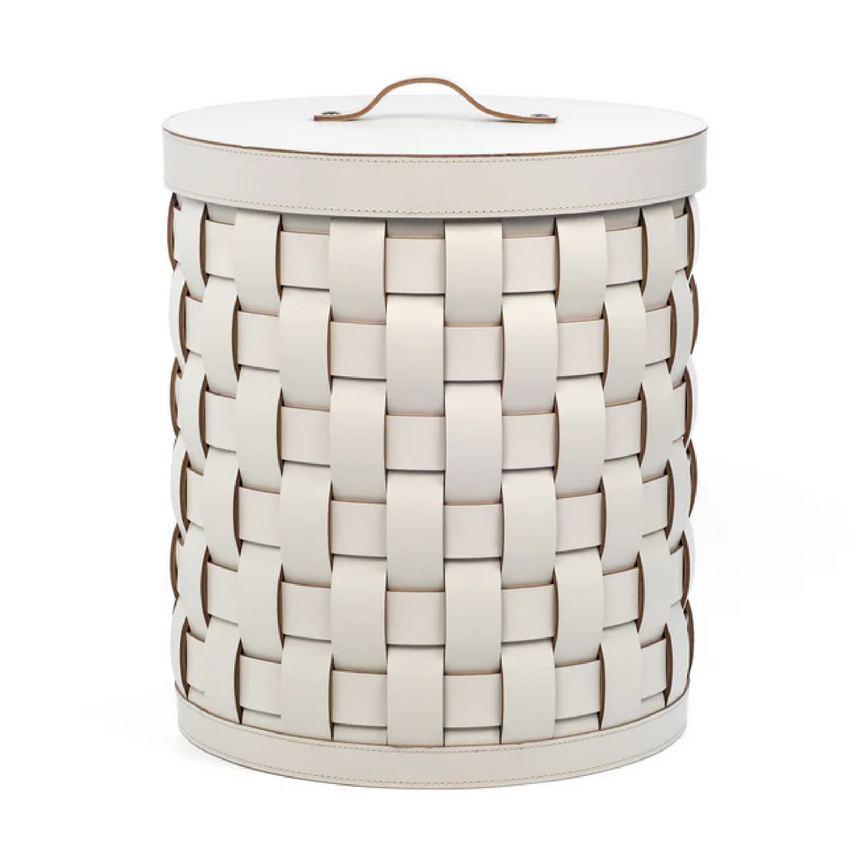 Woven Leather Lidded Paper Bin | Pinetti Demetra | Italianfurniture.com