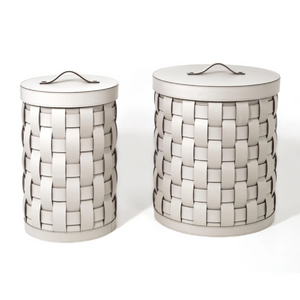 Woven Leather Lidded Paper Bin | Pinetti Demetra | Italianfurniture.com