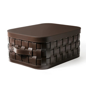Rectangular Woven Leather Lidded Basket S | Pinetti Demetra | Italianfurniture.com