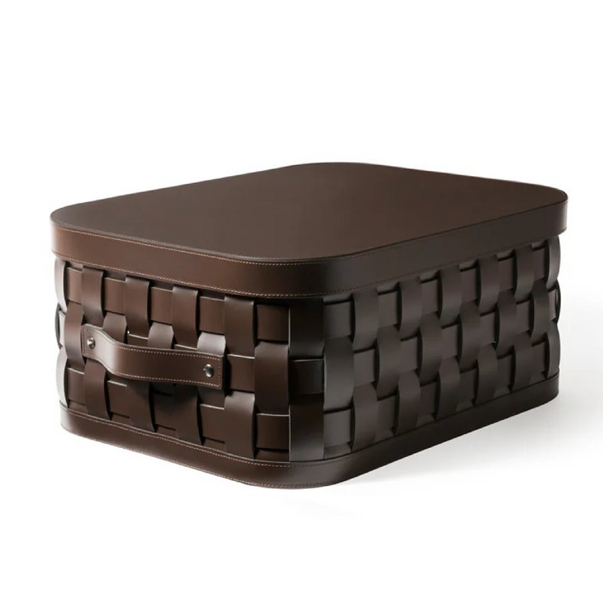Rectangular Woven Leather Lidded Basket S | Pinetti Demetra | Italianfurniture.com