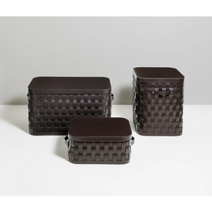 Rectangular Woven Leather Lidded Basket S | Pinetti Demetra | Italianfurniture.com