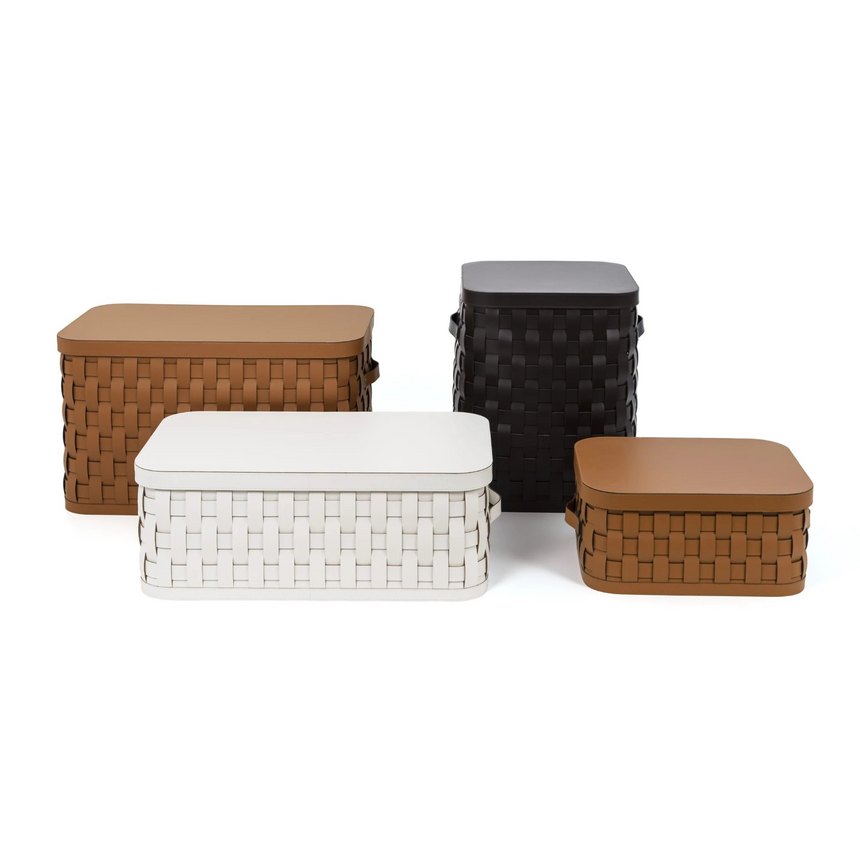 Rectangular Woven Leather Lidded Basket S | Pinetti Demetra | Italianfurniture.com