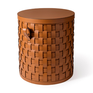 Lidded Woven Leather Short Basket | Pinetti Demetra | Italianfurniture.com
