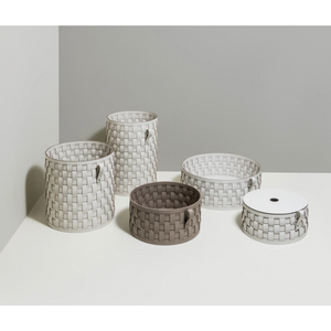 Round Handwoven Leather Basket | Pinetti Demetra | Italianfurniture.com