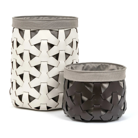 Woven Leather Round Basket S | Pinetti Granada | Italianfurniture.com