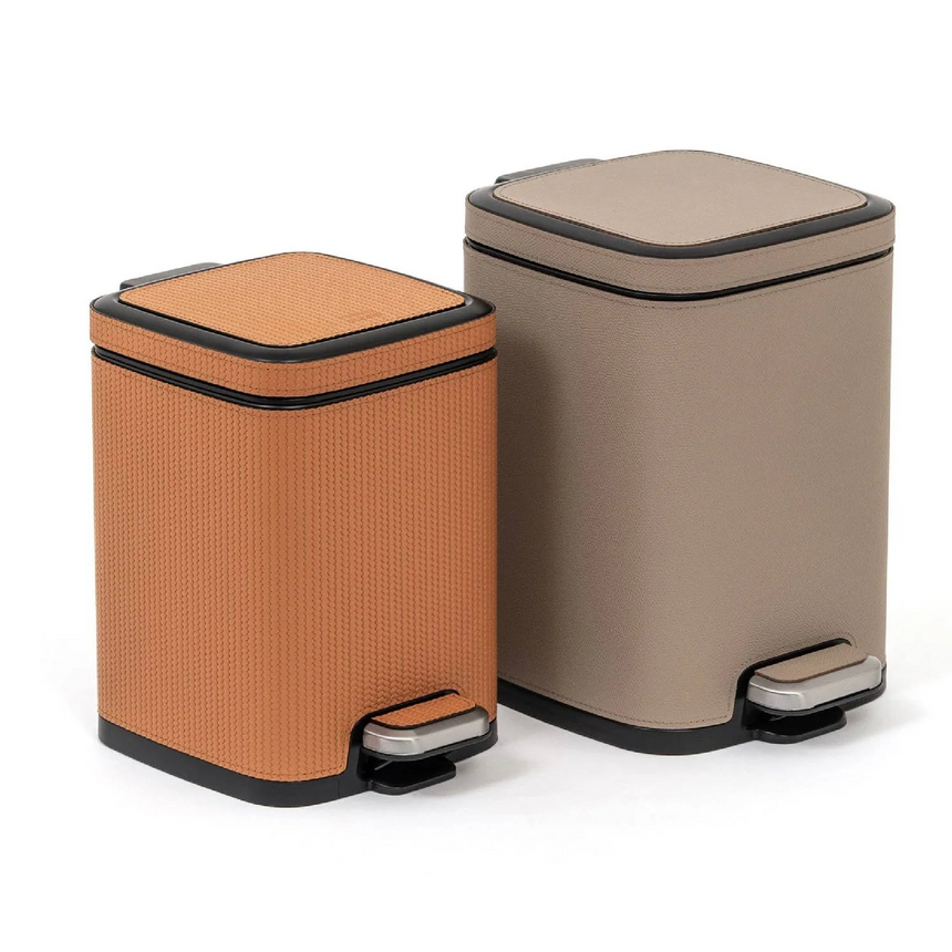 Leather Square Pedal Bin | Pinetti | Italianfurniture.com