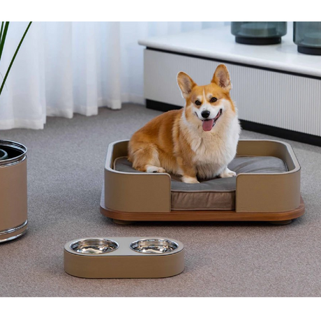 Taupe Leather Cushioned Pet Bed | Pinetti | Italianfurniture.com
