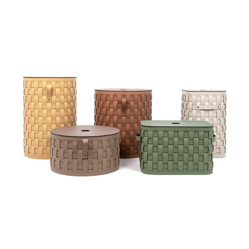 Flat Lidded Leather Tall Basket | Pinetti Demetra | Italianfurniture.com