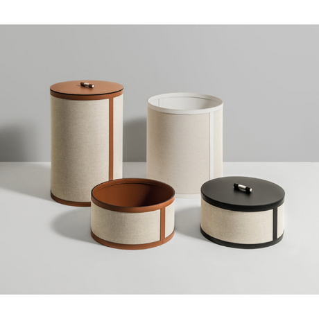 Cotton Finished Leather Round Basket | Pinetti Penelope | Italianfurniture.com