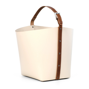 Flared Leather Basket with Handle | Pinetti Ovo | italianfurniture.com