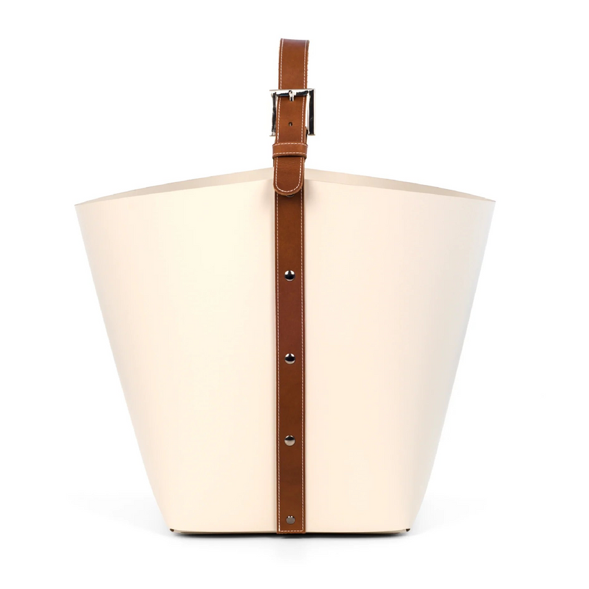 Flared Leather Basket with Handle | Pinetti Ovo | italianfurniture.com