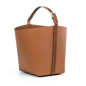 Flared Leather Basket with Handle | Pinetti Ovo | italianfurniture.com