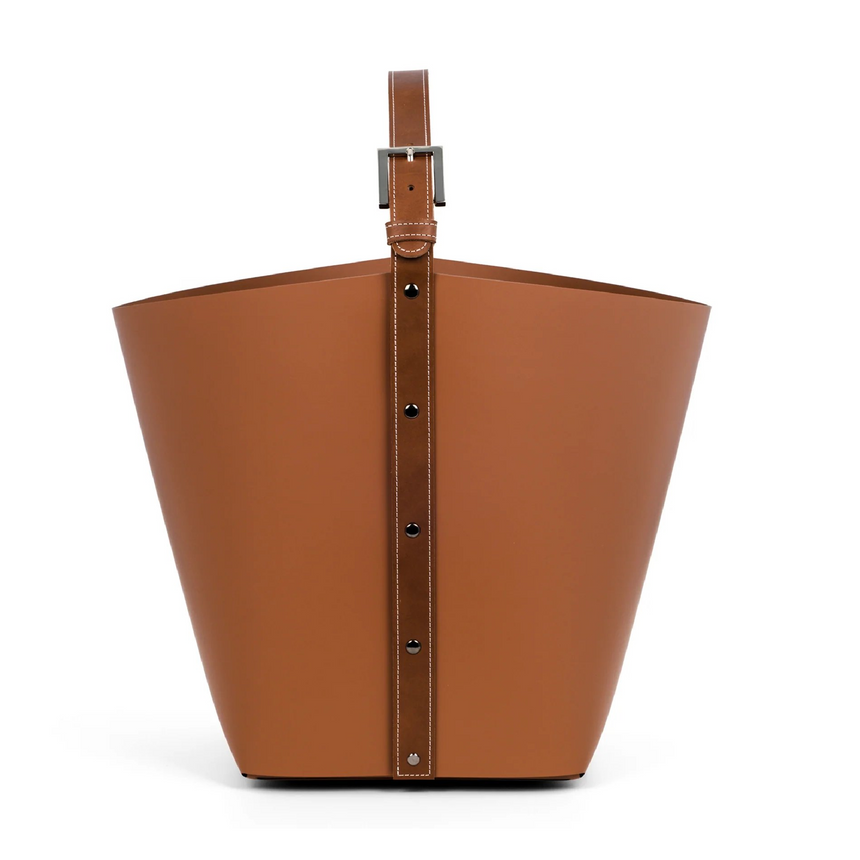 Flared Leather Basket with Handle | Pinetti Ovo | italianfurniture.com