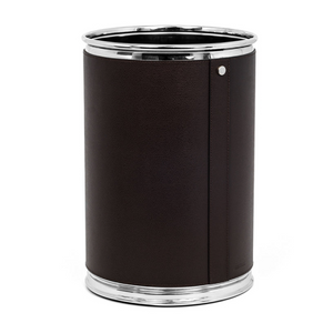 Leather Covered Round Metal Bin | Pinetti | Italianfurniture.com