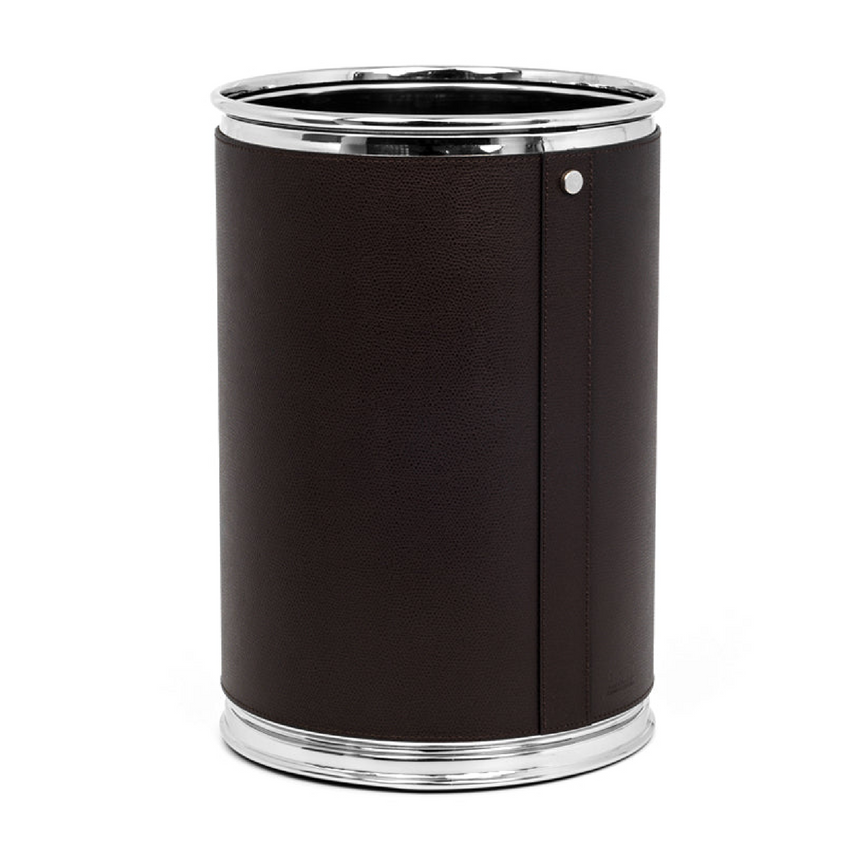 Leather Covered Round Metal Bin | Pinetti | Italianfurniture.com