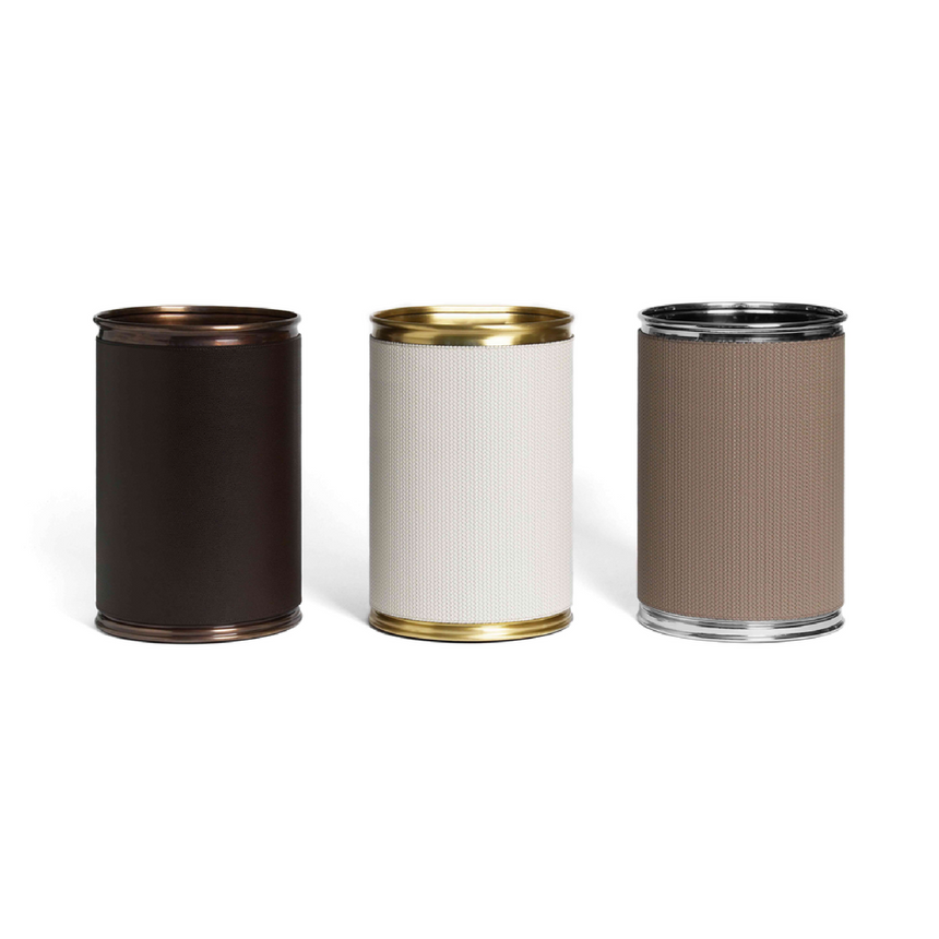 Leather Covered Round Metal Bin | Pinetti | Italianfurniture.com