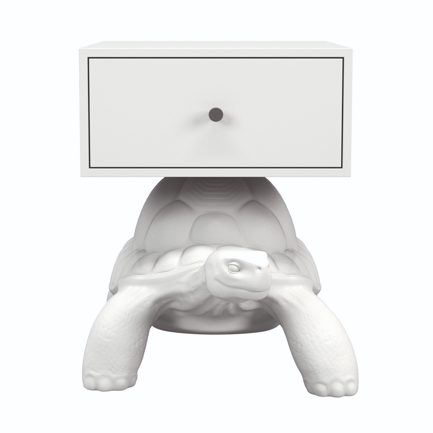 White 1-Drawer Bedside Table | Qeeboo Turtle Carry | Oroatrade.com