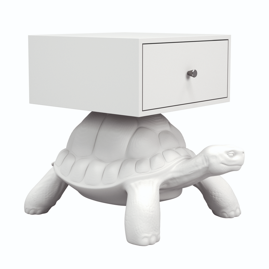 White 1-Drawer Bedside Table | Qeeboo Turtle Carry | Oroatrade.com