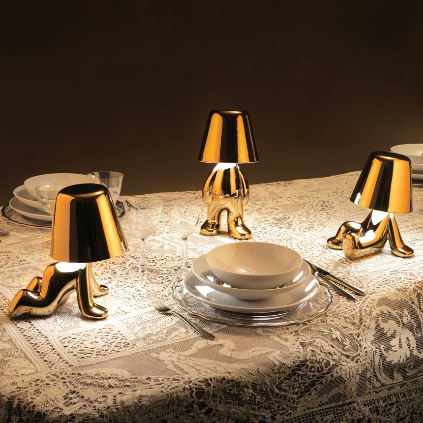 Metallic Child Figurine LED Lamp | Qeeboo Golden Brothers | Italianfurniture.com