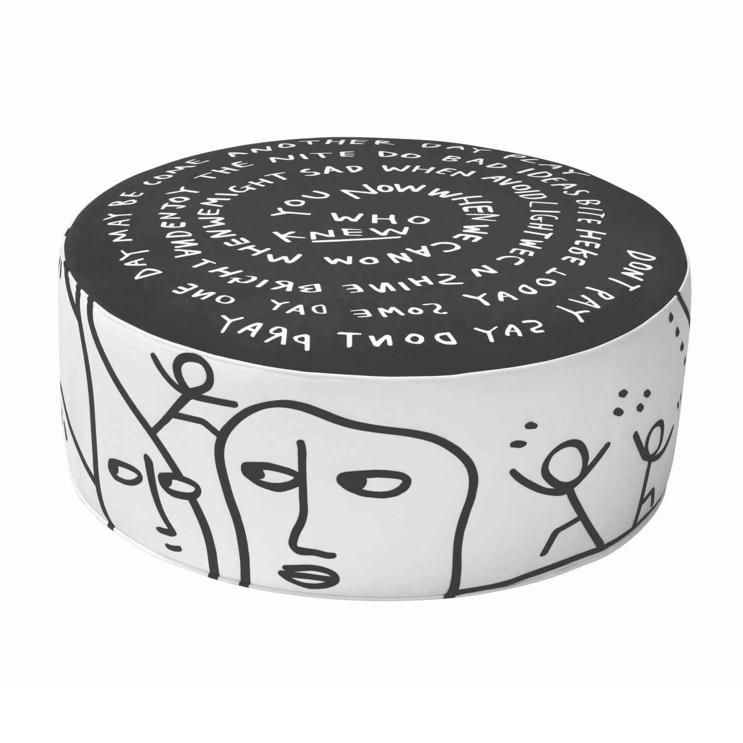 Graphic Print Round Pouf L | Qeeboo Eclipse | Italianfirniture.com