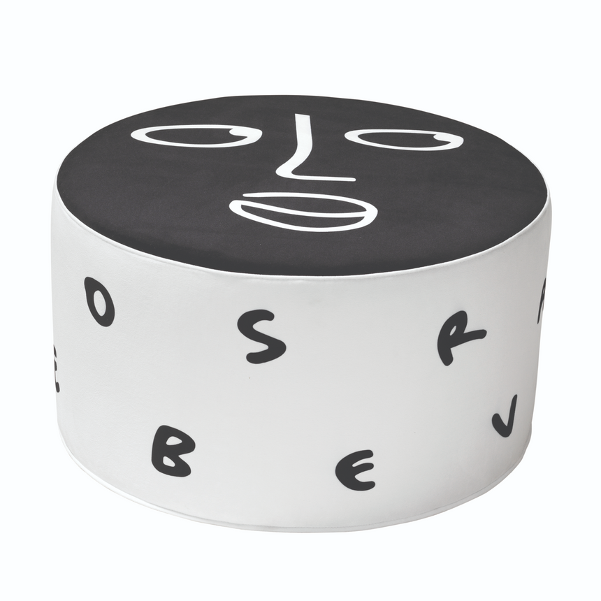 Graphic Print Round Pouf M | Qeeboo Midnight Monologue | Italianfurniture.com