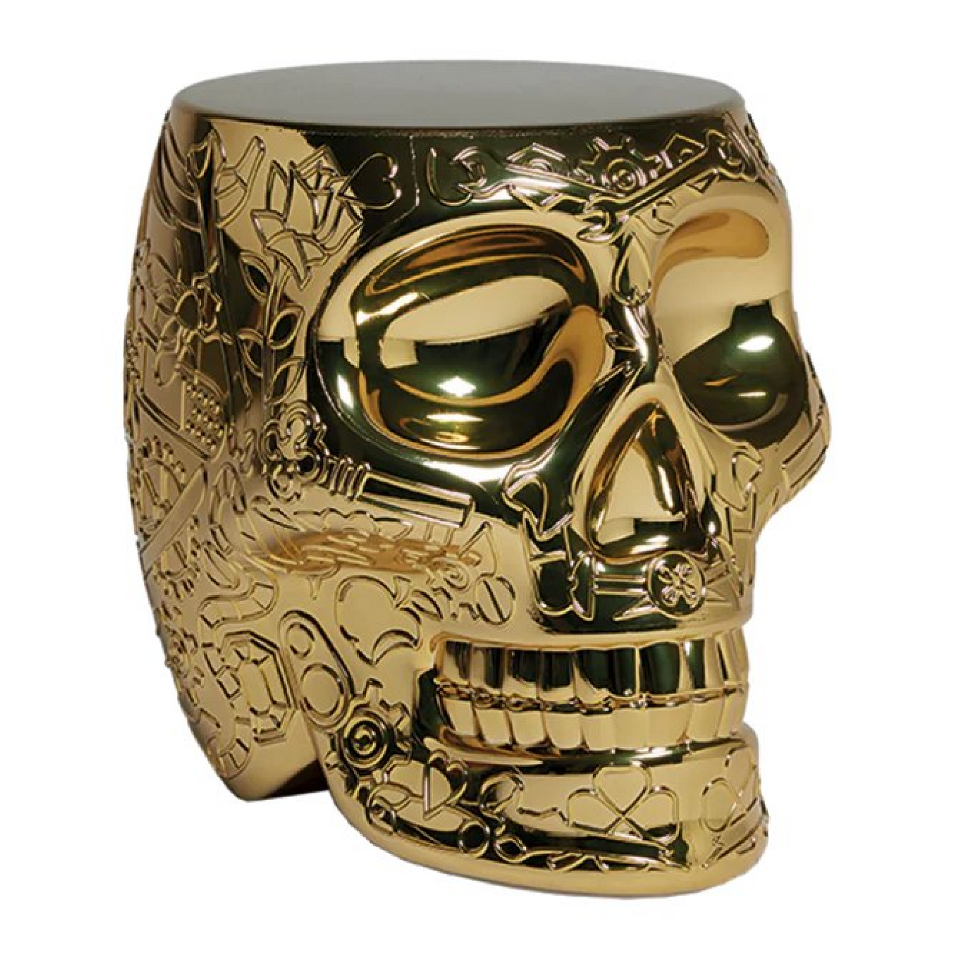 Metallic Skull Stool Side Table | Qeeboo Mexico | Italianrfurniture.com