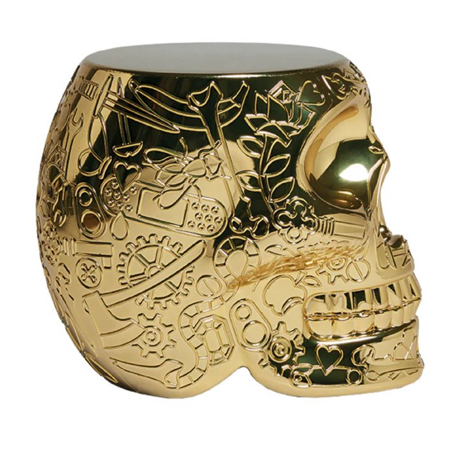 Metallic Skull Stool Side Table | Qeeboo Mexico | Italianrfurniture.com